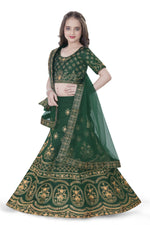 Thumbnail for Dwiden Green Lehriyu Tafetta Sattin Semi-Stitched Girl's Lehenga Choli - Distacart