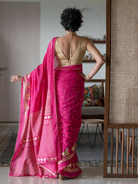 Thumbnail for Suta Pink Floral Viscose Rayon Saree - Distacart