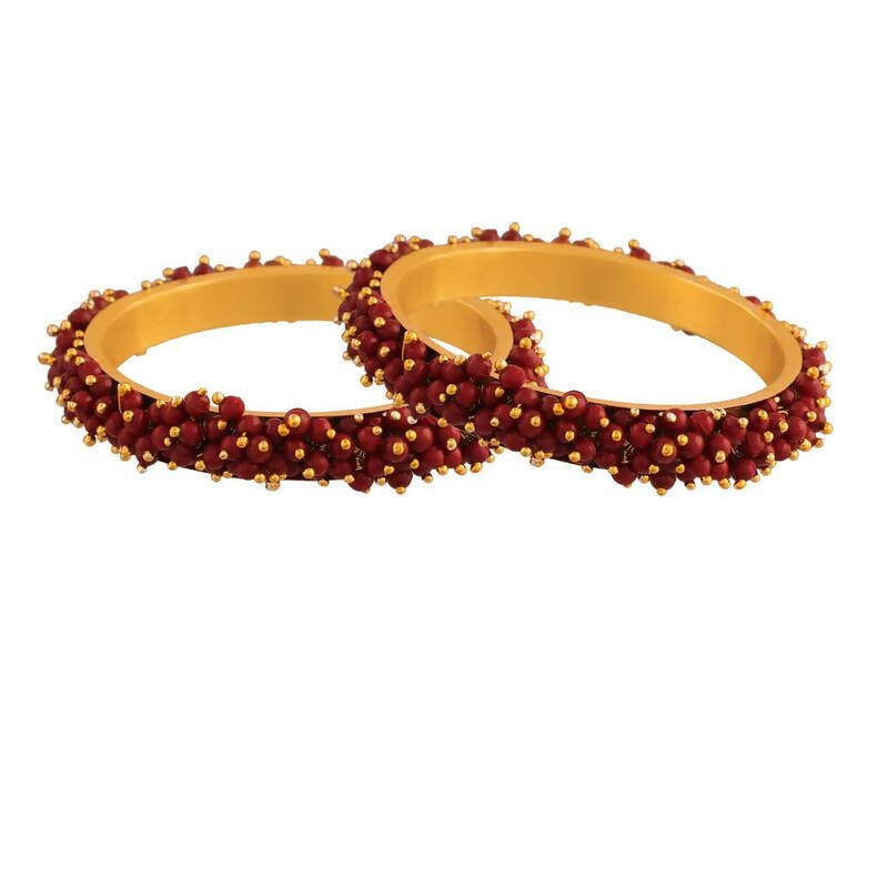 Mominos Fashion Joharkamal Gold-Plated Maroon Beads Work Bangles - Distacart