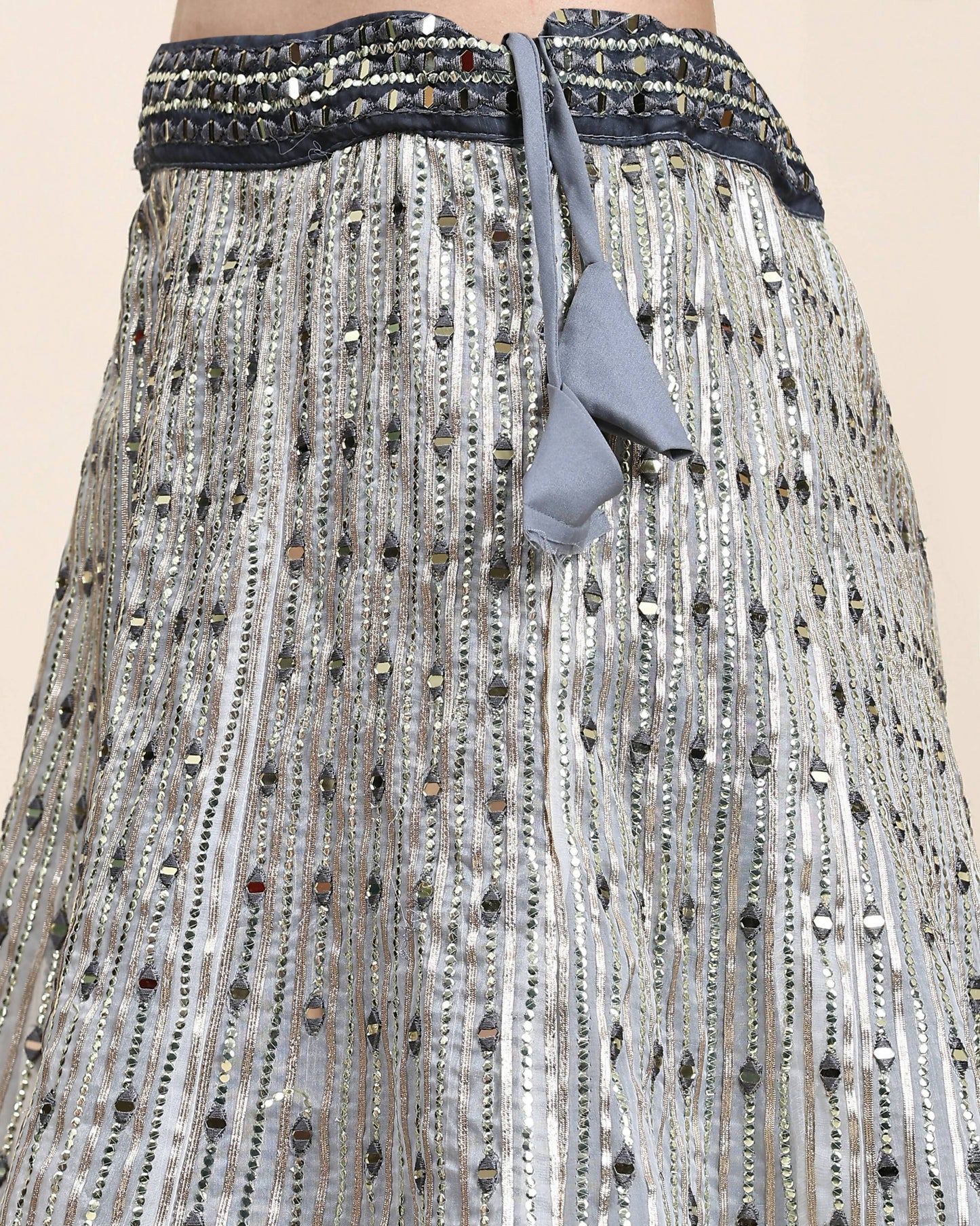 Grey Organza Mirror With Coding Work Lehenga Choli with Dupatta - Tanya - Distacart