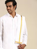 Ramraj Cotton Premium Wedding White Regular Dhoti, Shirt & Towel Set Arathi 1/2" - Distacart
