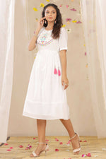 Thumbnail for Juniper Women White Cotton Dobby Embroidered A-Line Dress - Distacart