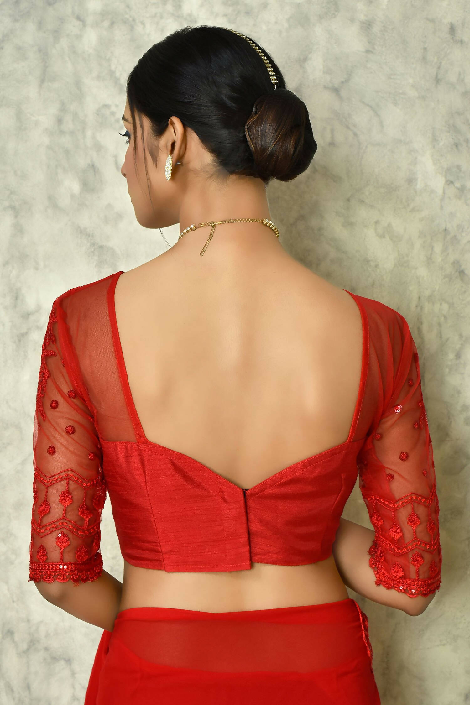 Red Georgette Plain Saree with Blouse Piece - Purvi - Distacart
