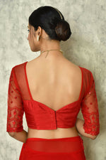 Thumbnail for Red Georgette Plain Saree with Blouse Piece - Purvi - Distacart