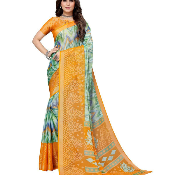 Vamika Green Chiffon Brasso Bollywood Style Woven Saree (KARUNA YELLOW) - Distacart