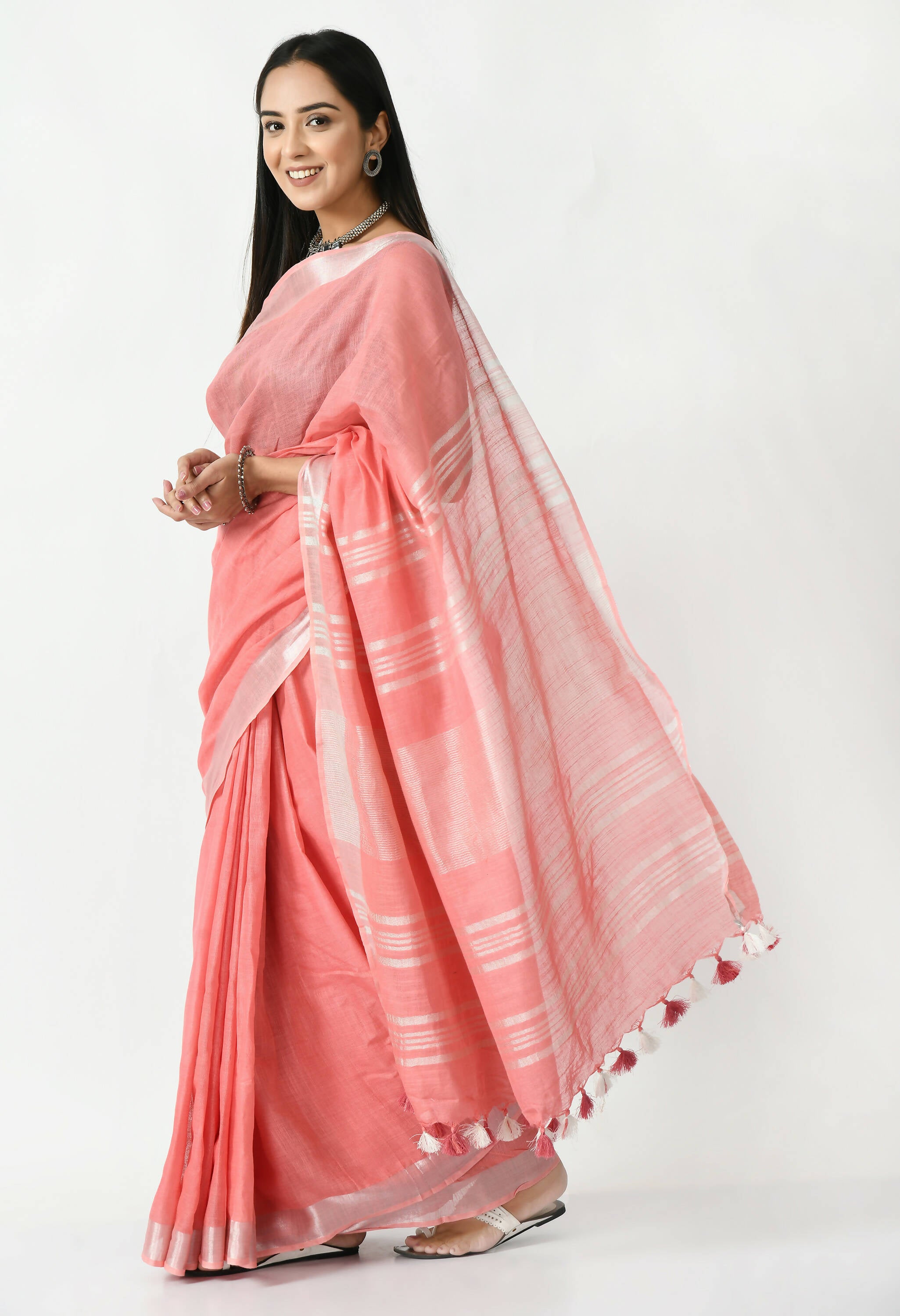 Mominos Fashion Moeza Light Gajari Bhagalpuri Handloom Silk Linen Saree with unstitched Blouse piece - Distacart
