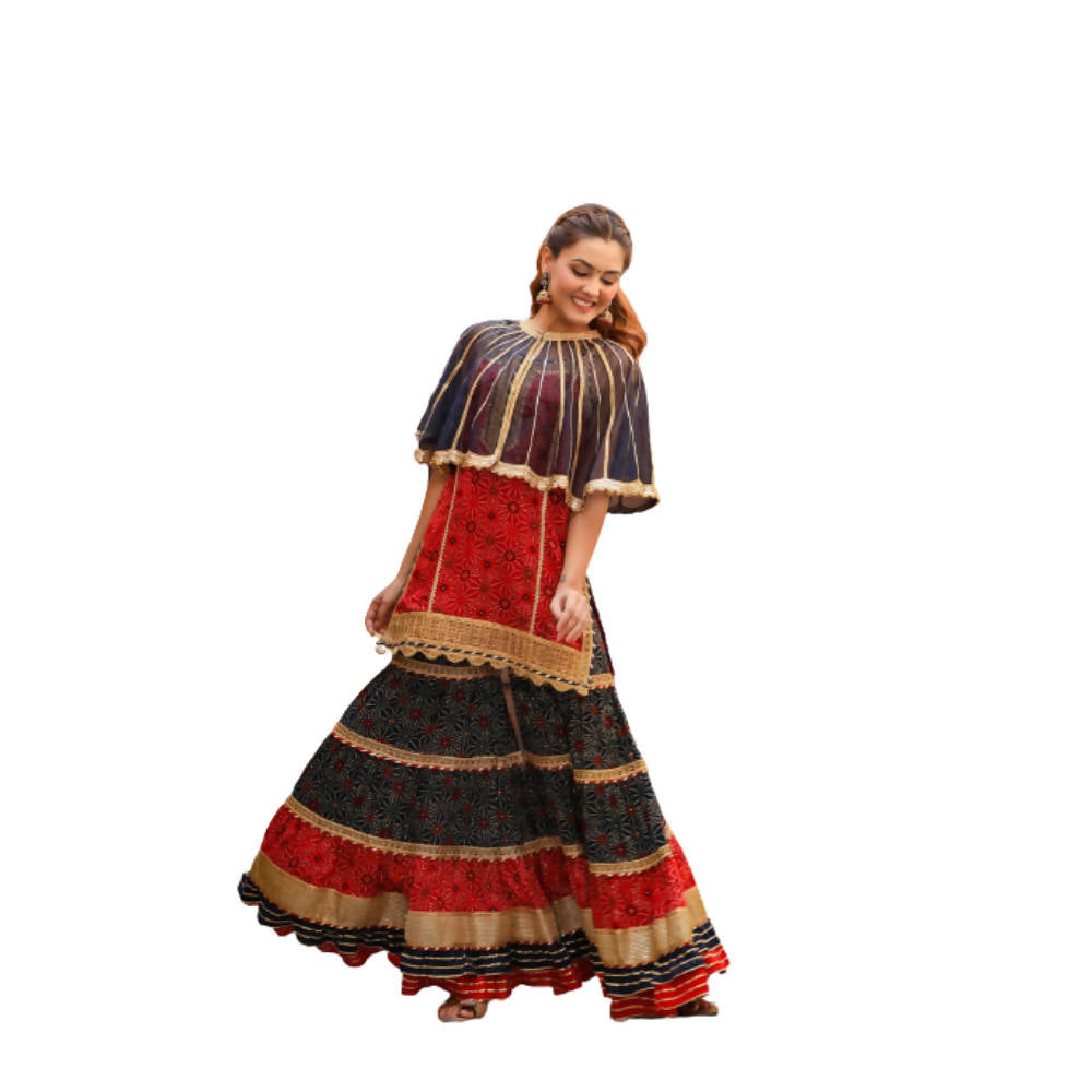 Shehnaai Red & Navy Color Kurta with Sharara