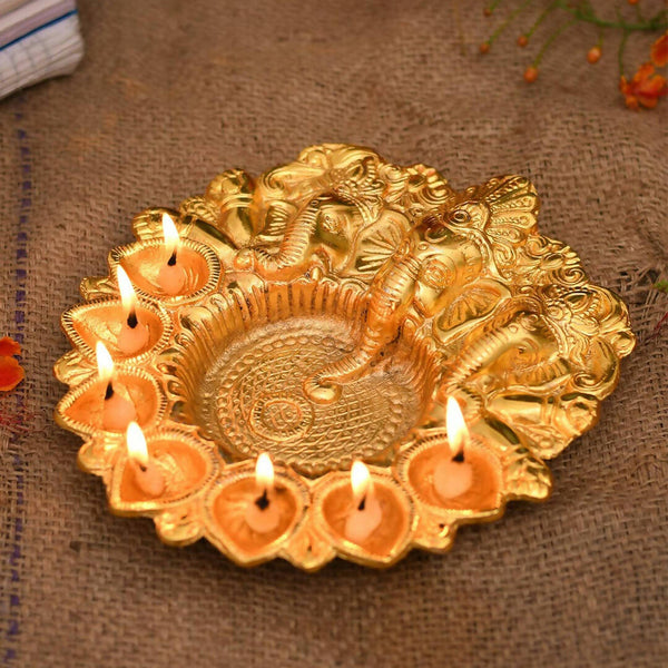 Craftvatika Gold-Toned Metal Lord Ganesha Design Kuber Diya - Distacart