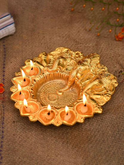 Craftvatika Gold-Toned Metal Lord Ganesha Design Kuber Diya - Distacart