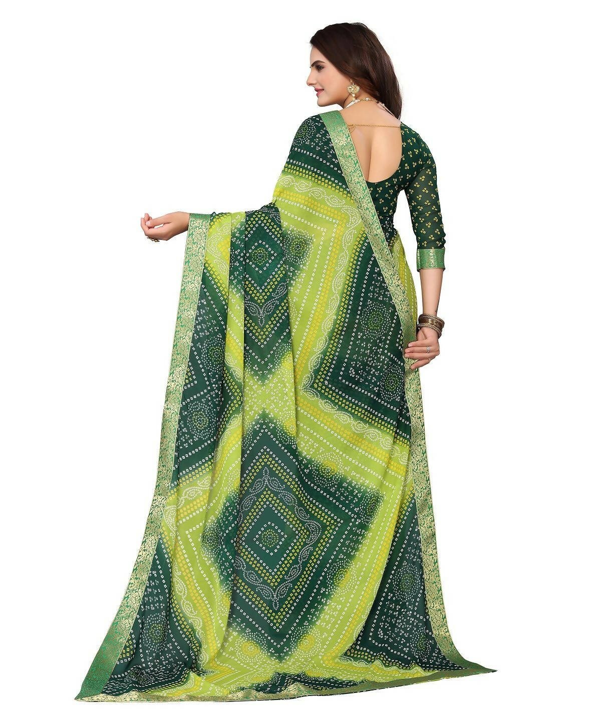 Vamika Green Georgette Printed With Lace Saree (VERA GREEN) - Distacart