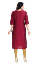 Thumbnail for Snehal Creations Majenta Raw Silk Block Print Long Kurta For Women - Distacart