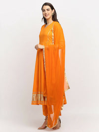 Thumbnail for Rudra Bazaar Orange Anarkali Lace Work Kurta with Pyjamas & Dupatta - Distacart