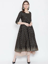 Thumbnail for Cheera Embellished Daily Wear Cotton Blend Kurta - Black - Distacart