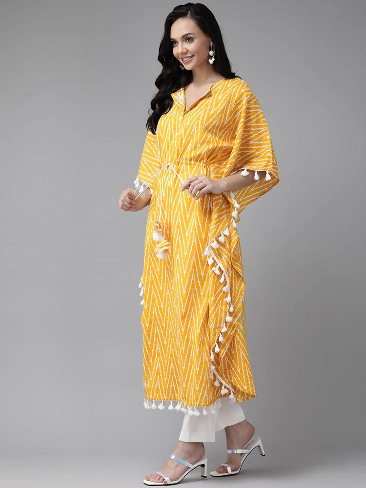 Yufta Women Yellow & Off white Printed Kaftan Kurta