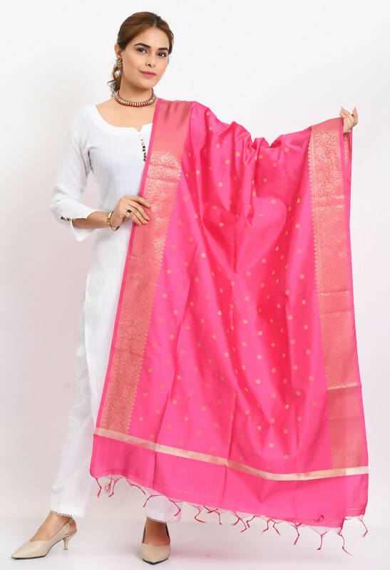Mominos Fashion Moeza Women's Banarsi Silk Woven Design Pink Dupatta - Distacart