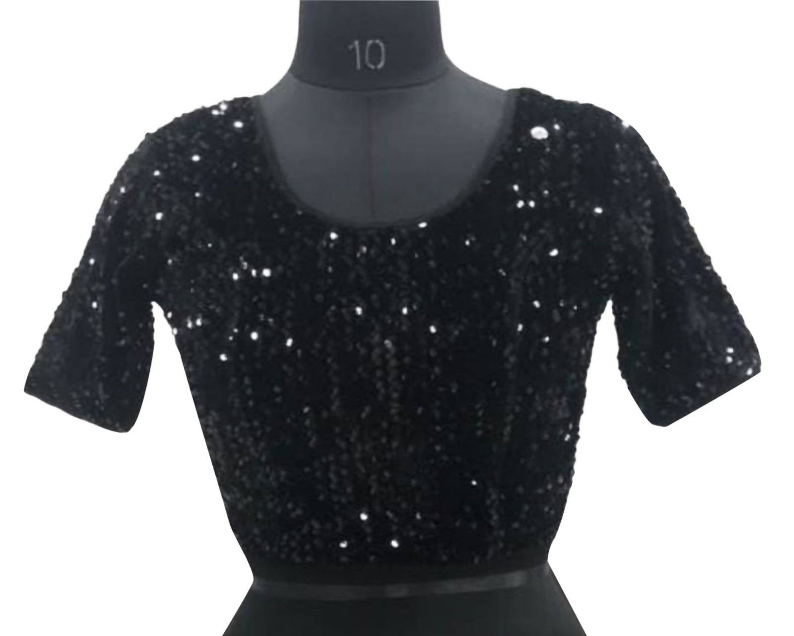 Vamika Black Velvet Sequence Blouse - Distacart
