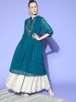 Thumbnail for Janasya Teal Woven Design Dobby Weave Kurta - Distacart