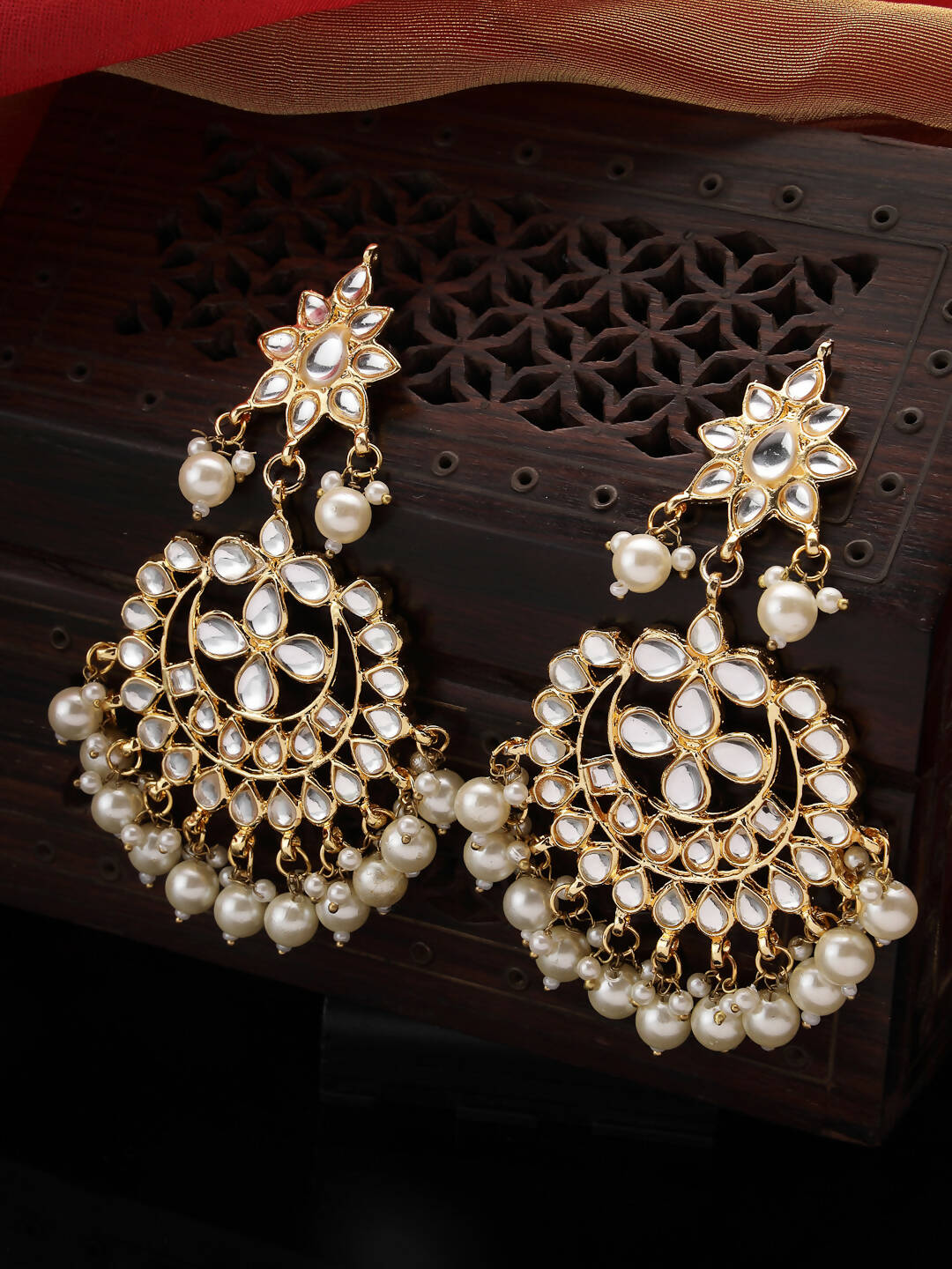 NVR Women's Gold Plated Kundan Chandbali Earrings - Distacart