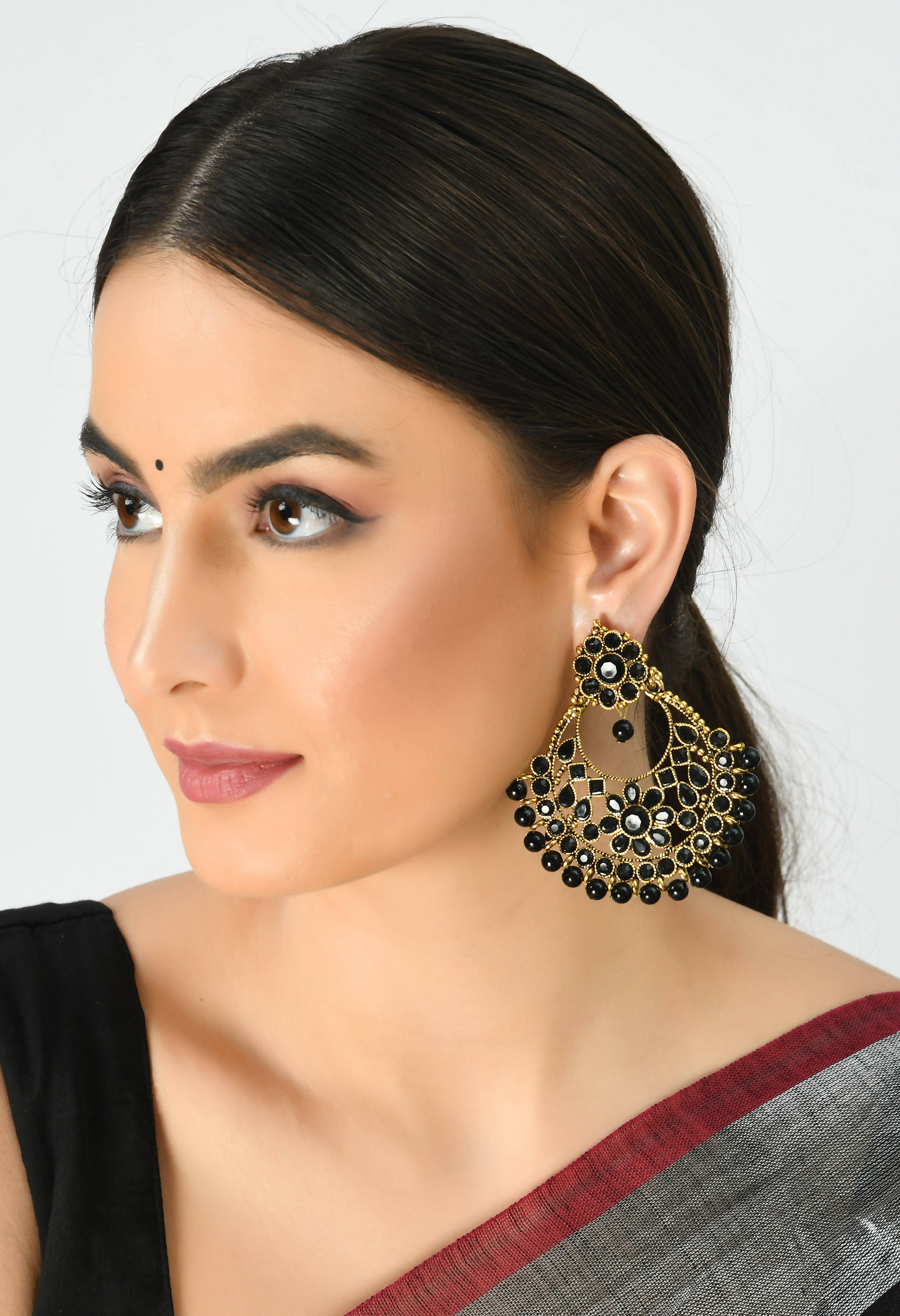 Mominos Fashion Johar Kamal Golden And Black Beaded Earrings - Distacart