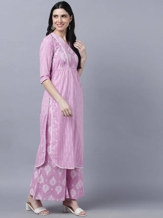 Myshka Stylish Pink 3/4 Sleeve Women's Kurta Palazzo Set - Distacart