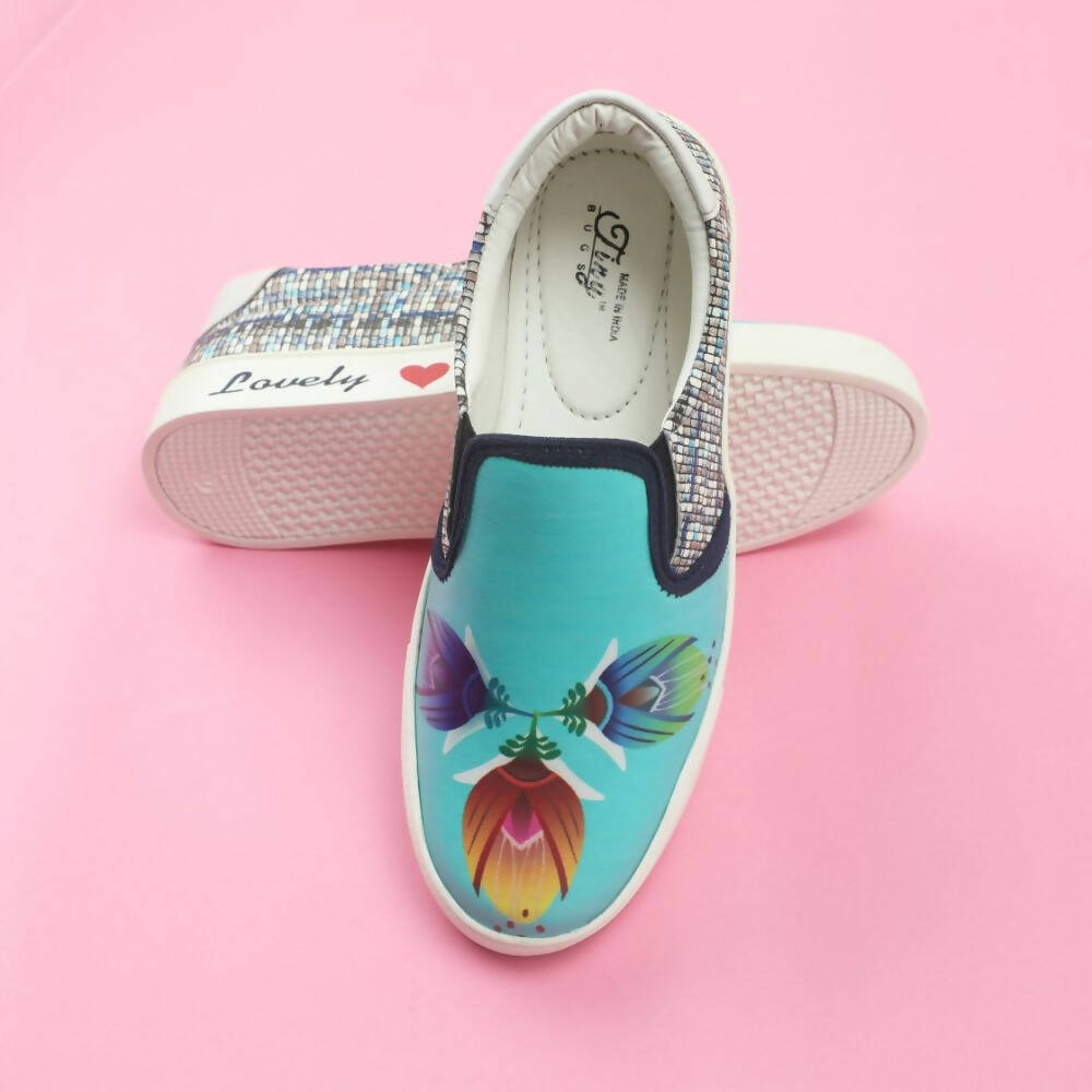 Tiny Bugs Girls Flower Printed Slip Ons Sneakers - Sky Blue - Distacart