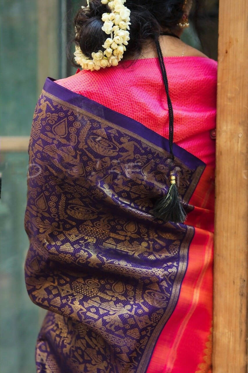 DEIANA'S Beautiful Golden Jari with New Design Soft Lichi Silk Saree - Purple - Distacart