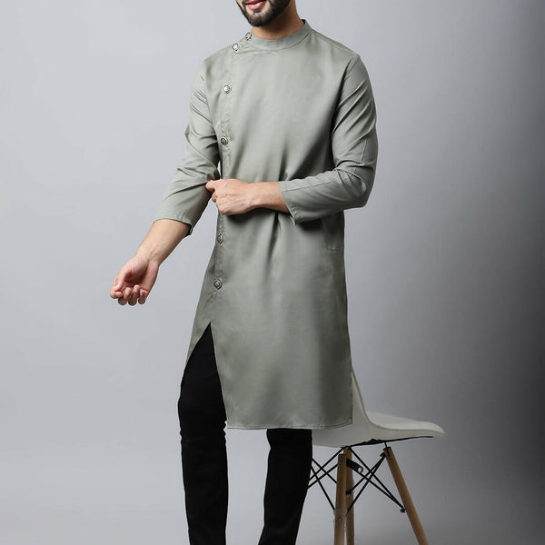 Even Apparels Grey Color Pure Cotton Sherwani Men's Kurta With Asymetrical Cut (SLD1181) - Distacart