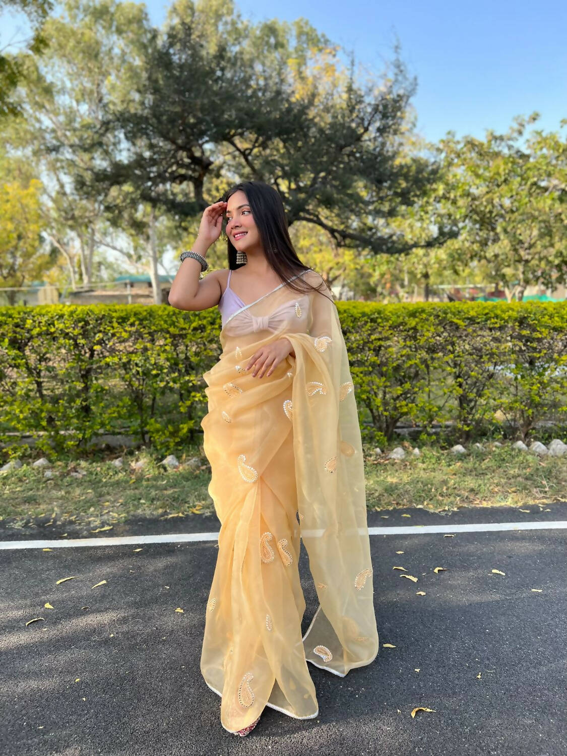 Vastrasky Yellow Organza Saree - Distacart