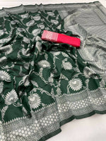 Thumbnail for DEIANA'S Beautiful Golden Jari with New Design Soft Lichi Silk Saree - Green - Distacart