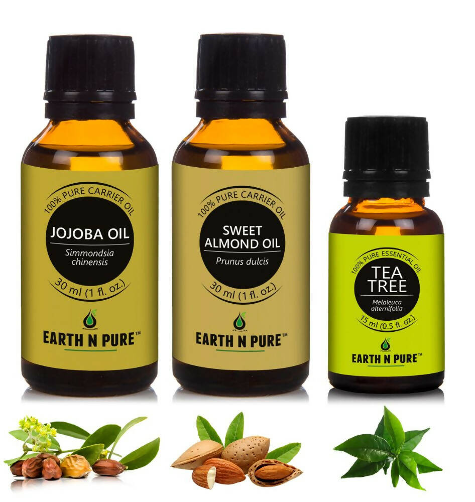 Earth N Pure Essential Oils (Jojoba, Sweet Almond & Tea Tree) Combo - Distacart