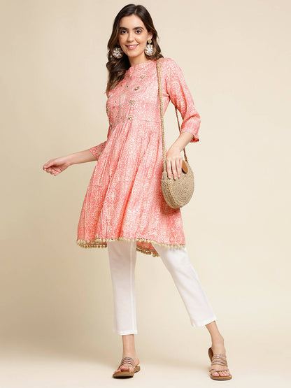 Peach Chiffon Paisley Printed Top - Himanshi - Distacart