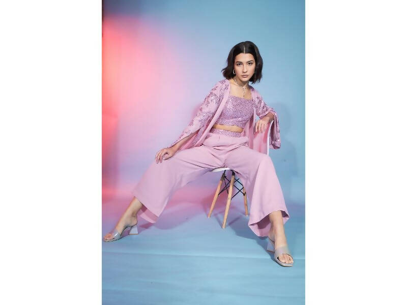 Pink Georgette Sequence With Thread Designer Co-Ord Set - Flory - Distacart