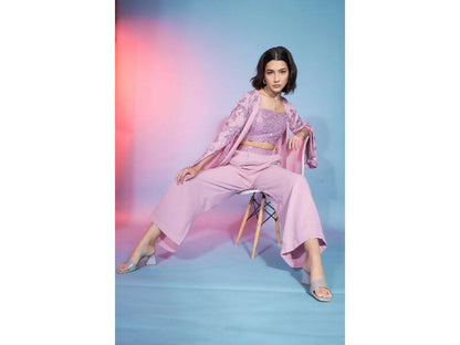 Pink Georgette Sequence With Thread Designer Co-Ord Set - Flory - Distacart