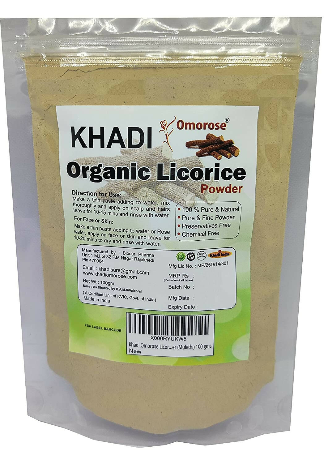 Khadi Omorose Licorice (Mulethi) Powder - Distacart