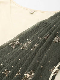Thumbnail for Ahalyaa Off White & Olive Green Ethnic Maxi Dress with Attached Dupatta - Distacart