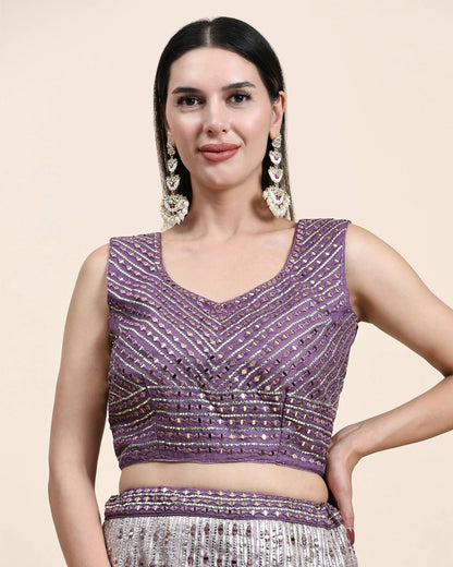 Lavender Organza Mirror With Coding Work Lehenga Choli with Dupatta - Tanya - Distacart