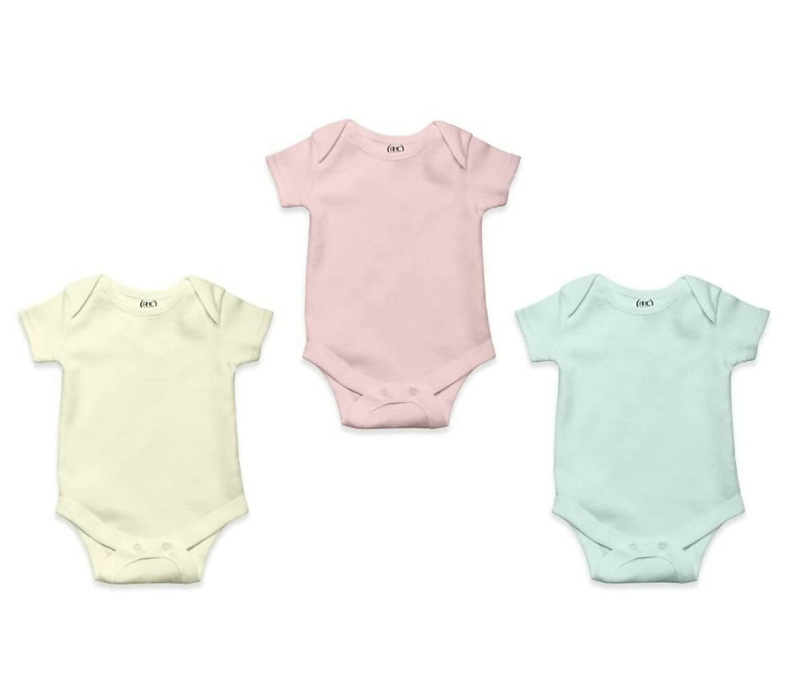 AHC Soft Cotton Short-Sleeve Bodysuits Solid Onesies New Born Infant Dress - Pink/Yellow/Green - Distacart