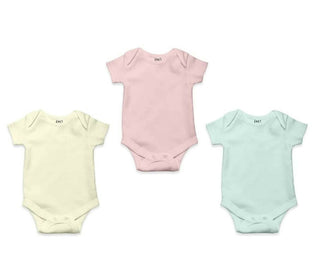 AHC Soft Cotton Short-Sleeve Bodysuits Solid Onesies New Born Infant Dress - Pink/Yellow/Green - Distacart