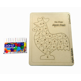 Kraftsman English Alphabets Wooden Jigsaw Puzzles Hen/Cock Shape Puzzle | Color Kit Included - Distacart