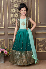 Thumbnail for Kids Wedding Designer Green Georgette Lehenga Choli - Aaradhna - Distacart