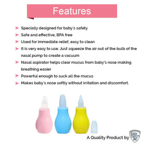 Safe-O-Kid Silicone Baby Nasal Aspirator Vacuum Sucker Instant Relief From Blocked Nose, Blue - Distacart