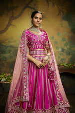 Thumbnail for House of Panchhi Pink Pure Silk Moti & Zarkan heavy embroidery Lehenga choli & Dupatta - Distacart