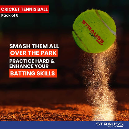 Strauss Cricket Tennis Balls - Yellow (Pack of 6) - Distacart