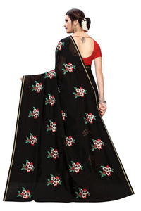 Thumbnail for Vamika Black Chanderi Cotton Embroidery Floral Saree