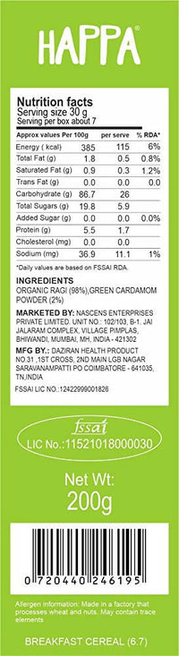 Thumbnail for Happa Organic Baby Food Sprouted Ragi Porridge Mix-Stage 2 - Distacart