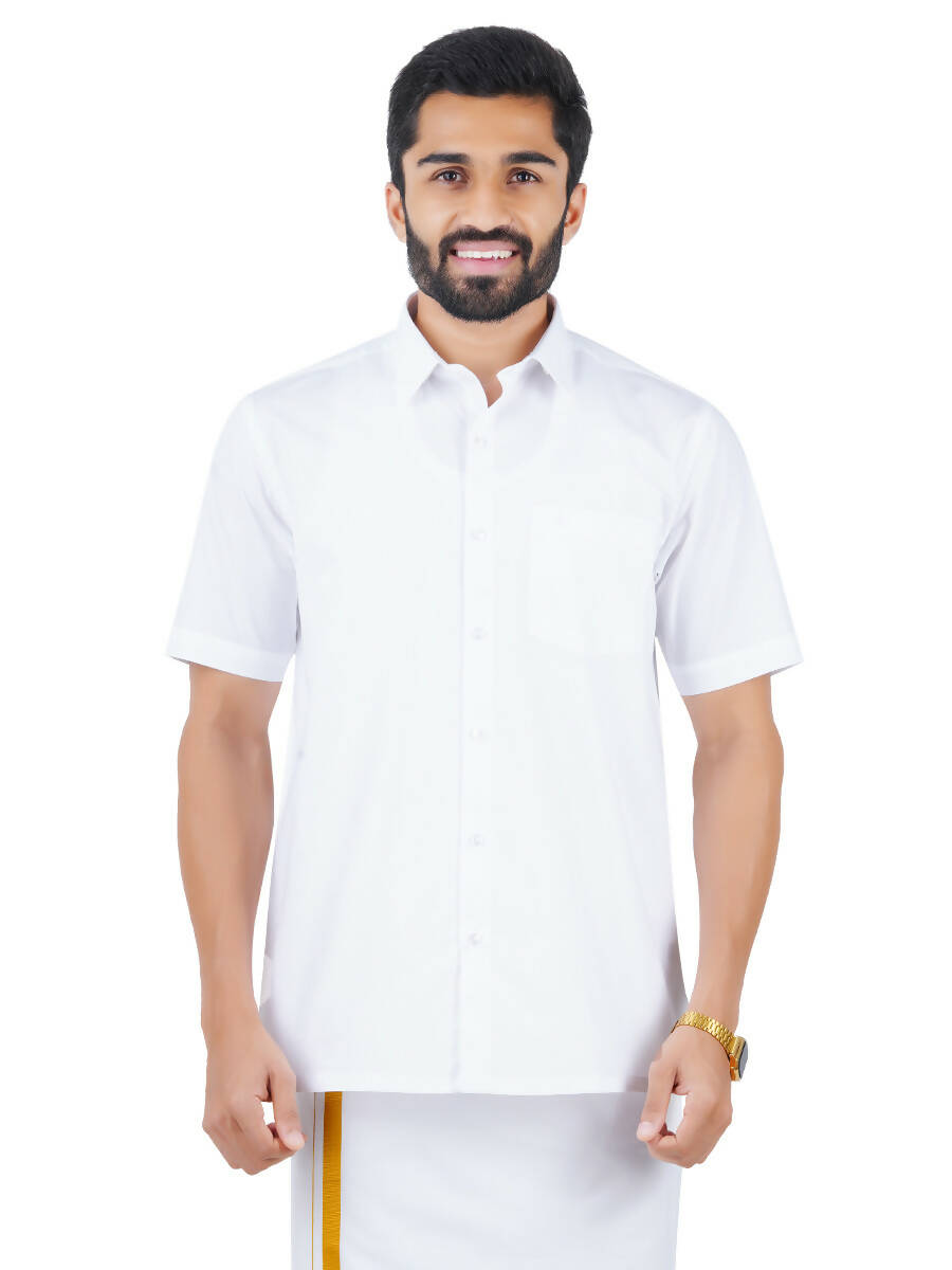 Ramraj Cotton Mens Half Sleeve Royal Cotton White Shirt - Distacart