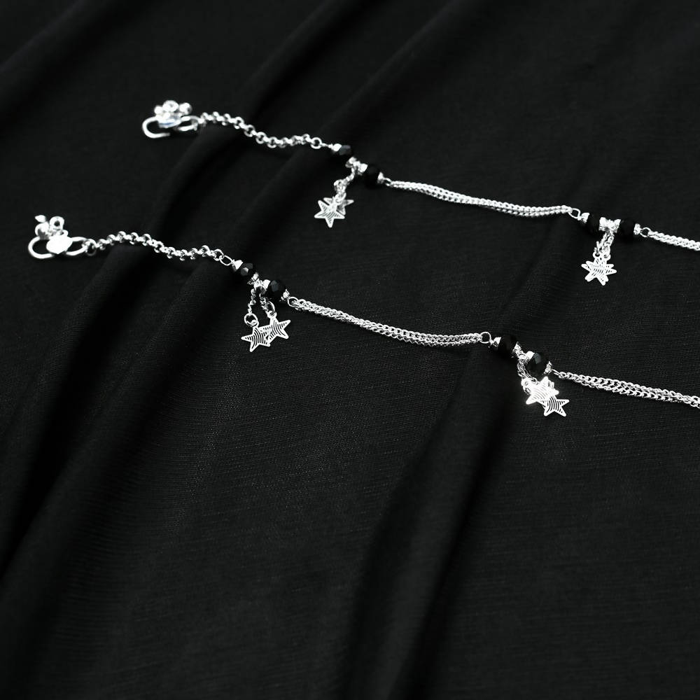 Tehzeeb Creations Silver Plated Anklets With Star Design