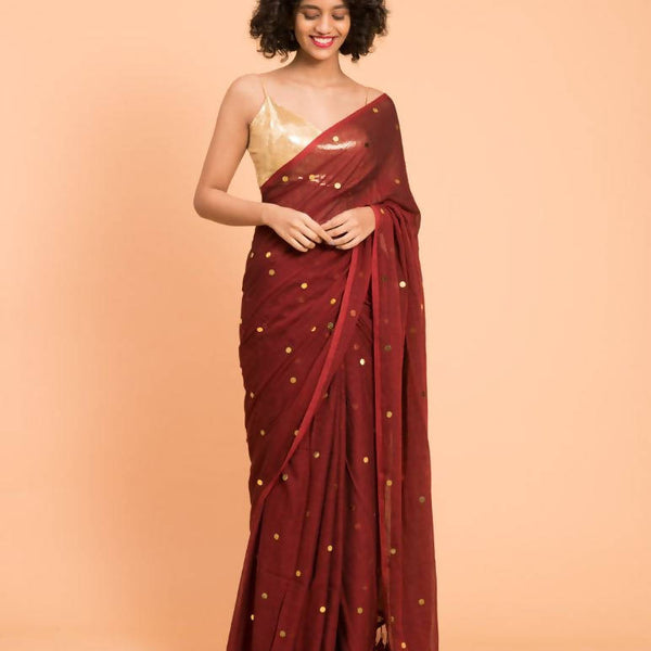 Suta Maroon Embellished Sequinned Pure Cotton Saree - Distacart