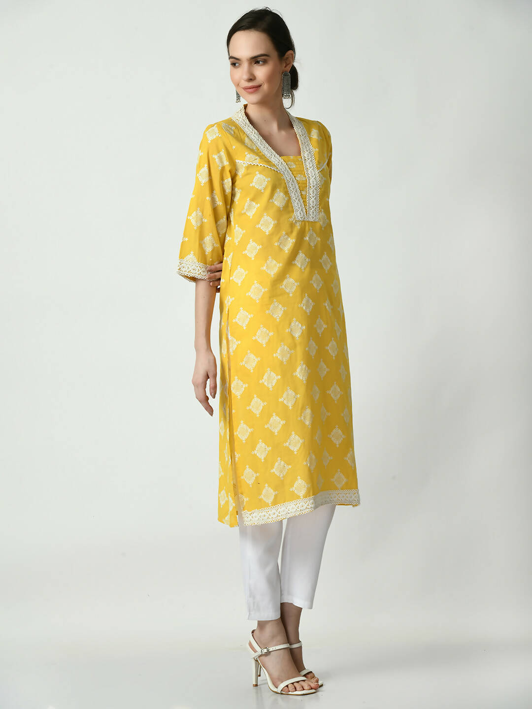 Myshka Women's Yellow Straight Printed Kurta - Distacart