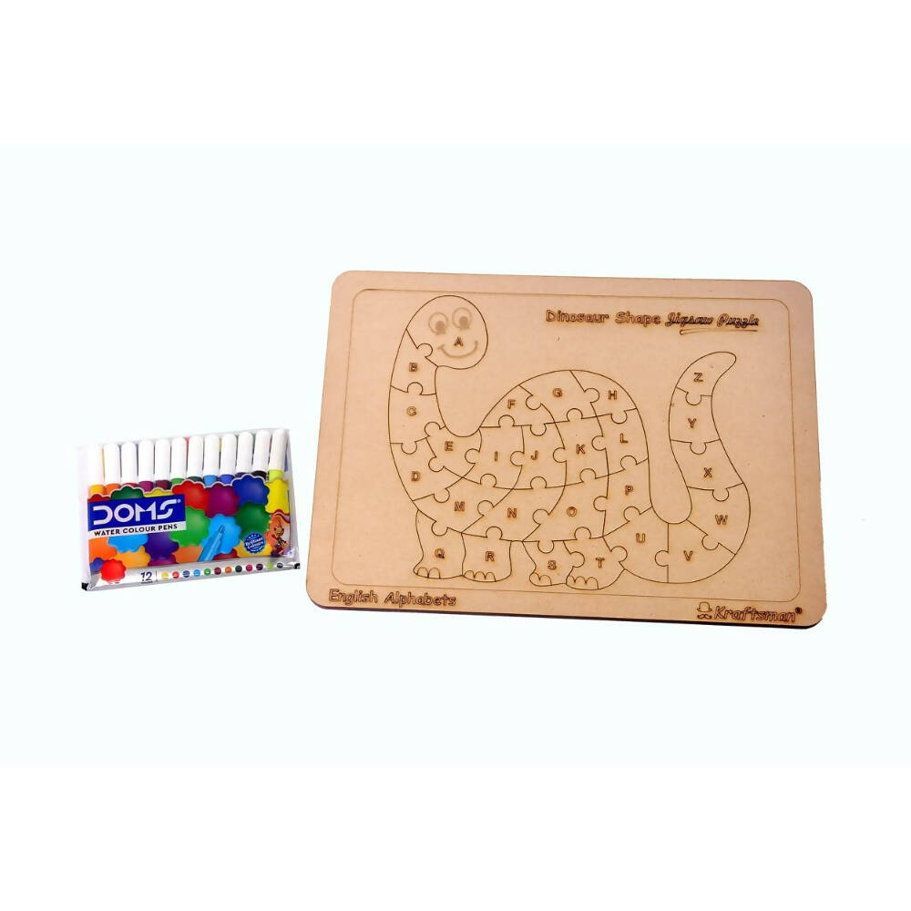 Kraftsman English Alphabets Wooden Jigsaw Puzzles Dinosaur Shape Puzzle | Color Kit Included - Distacart